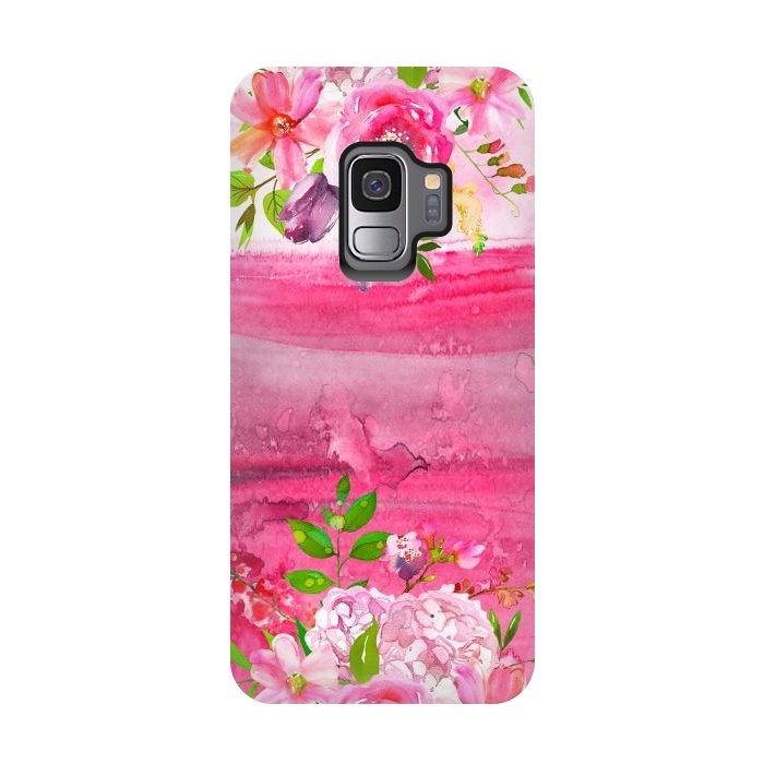 Galaxy S9 StrongFit Pink watercolor florals by  Utart