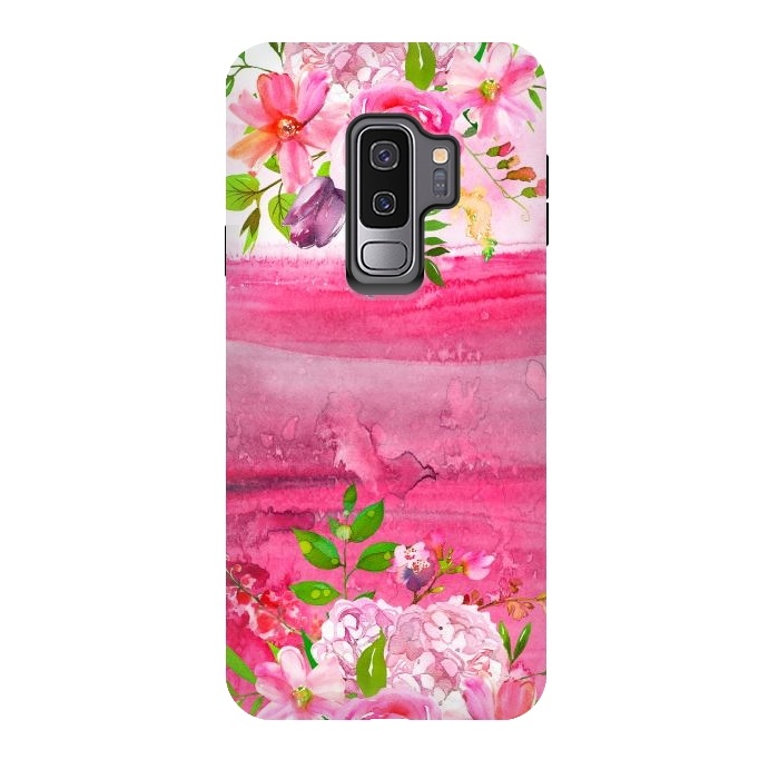 Galaxy S9 plus StrongFit Pink watercolor florals by  Utart