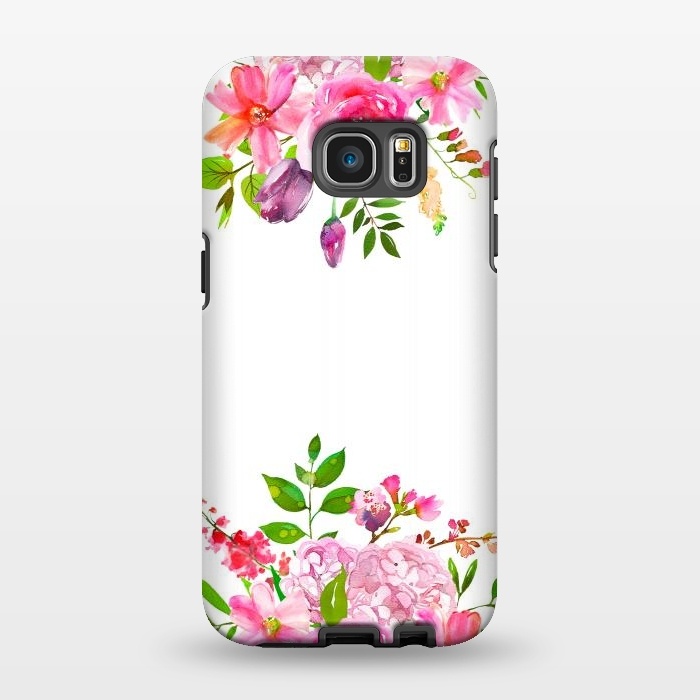 Galaxy S7 EDGE StrongFit Pink Watercolor florals on white by  Utart