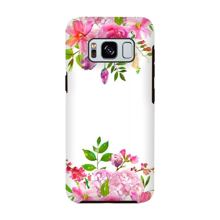 Galaxy S8 StrongFit Pink Watercolor florals on white by  Utart
