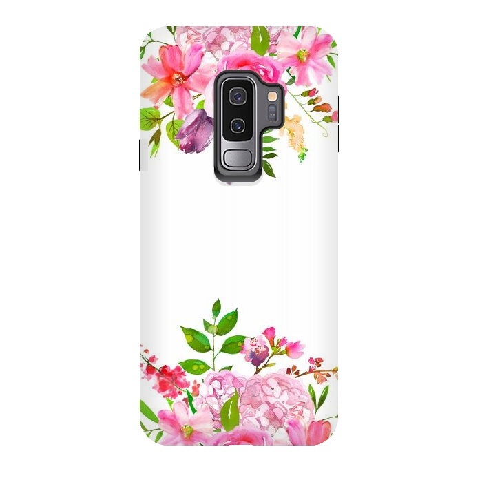 Galaxy S9 plus StrongFit Pink Watercolor florals on white by  Utart