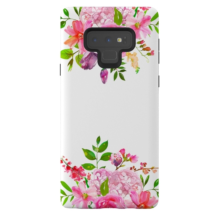 Galaxy Note 9 StrongFit Pink Watercolor florals on white by  Utart