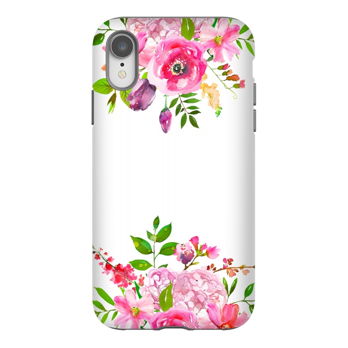 iPhone Xr StrongFit Pink Watercolor florals on white by  Utart