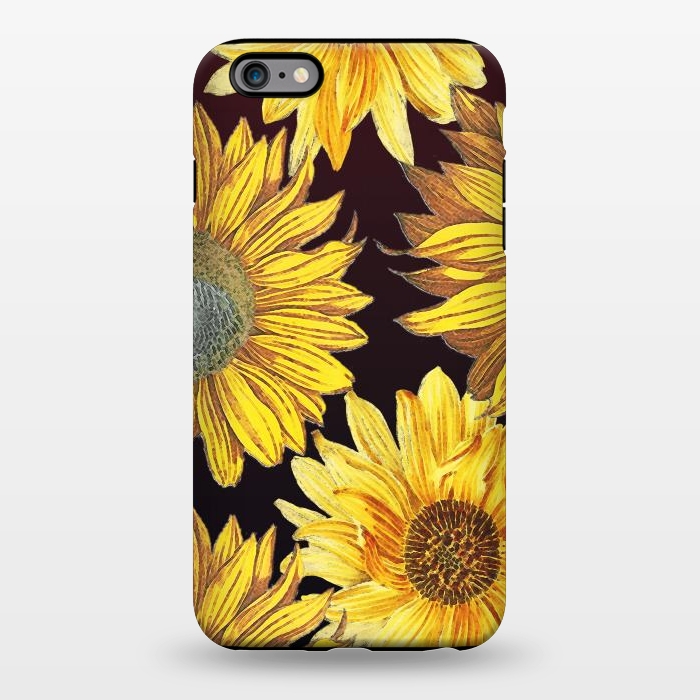 iPhone 6/6s plus StrongFit Sunflowers illustration on dark brown background by Oana 