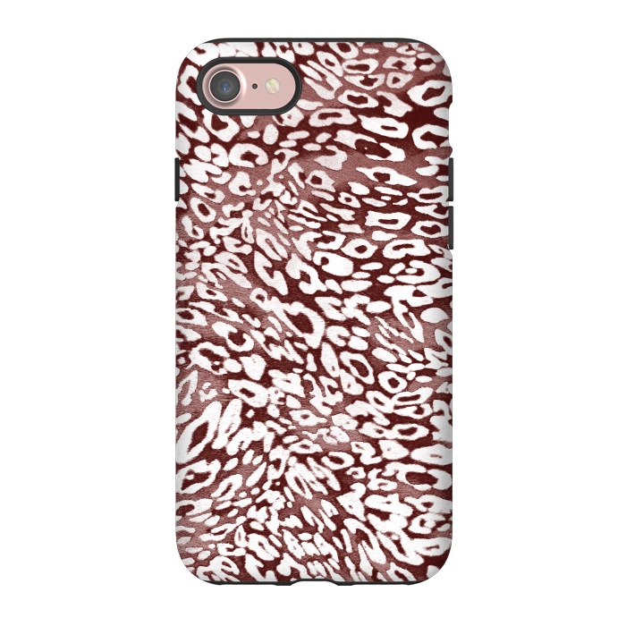 iPhone 7 StrongFit White leopard print spots on burgundy by Oana 