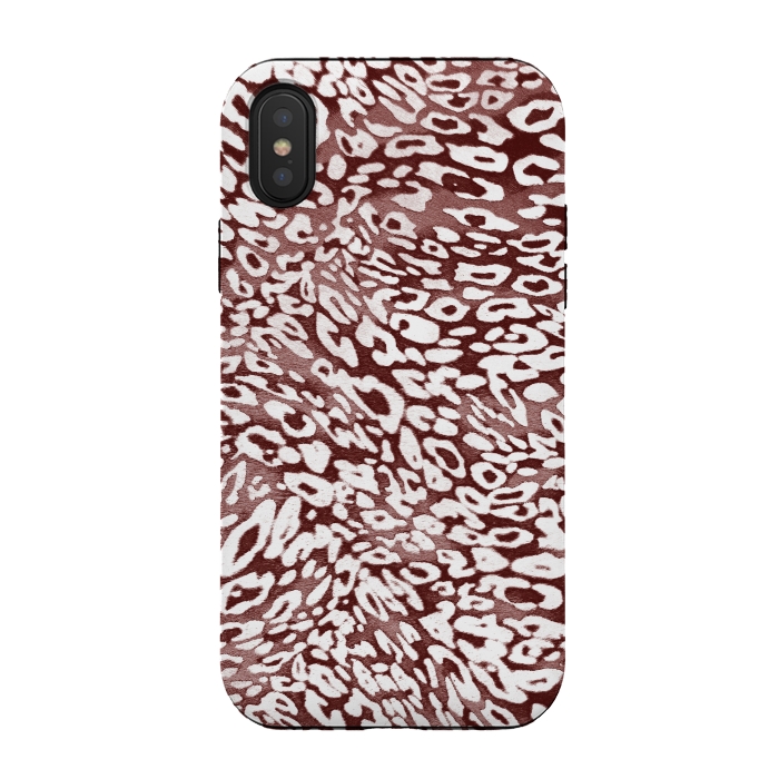 iPhone Xs / X StrongFit White leopard print spots on burgundy by Oana 