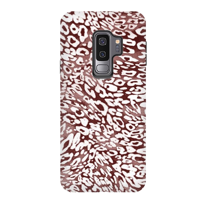 Galaxy S9 plus StrongFit White leopard print spots on burgundy by Oana 
