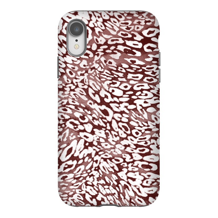 iPhone Xr StrongFit White leopard print spots on burgundy by Oana 