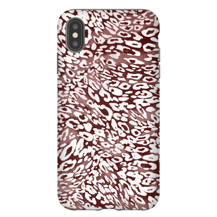 iPhone Xs Max StrongFit White leopard print spots on burgundy by Oana 
