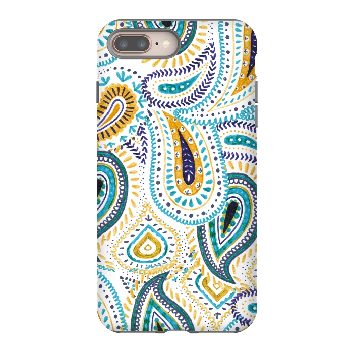 iPhone 7 plus StrongFit Playful yellow blue paisley drawing by Oana 