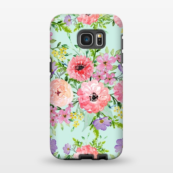 Galaxy S7 EDGE StrongFit Blooming floral bouquet watercolor hand paint  by InovArts