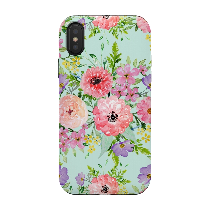 iPhone Xs / X StrongFit Blooming floral bouquet watercolor hand paint  by InovArts