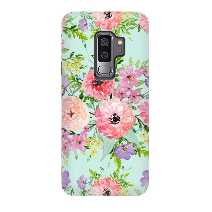 Galaxy S9 plus StrongFit Blooming floral bouquet watercolor hand paint  by InovArts
