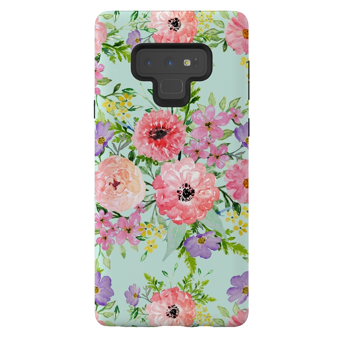 Galaxy Note 9 StrongFit Blooming floral bouquet watercolor hand paint  by InovArts