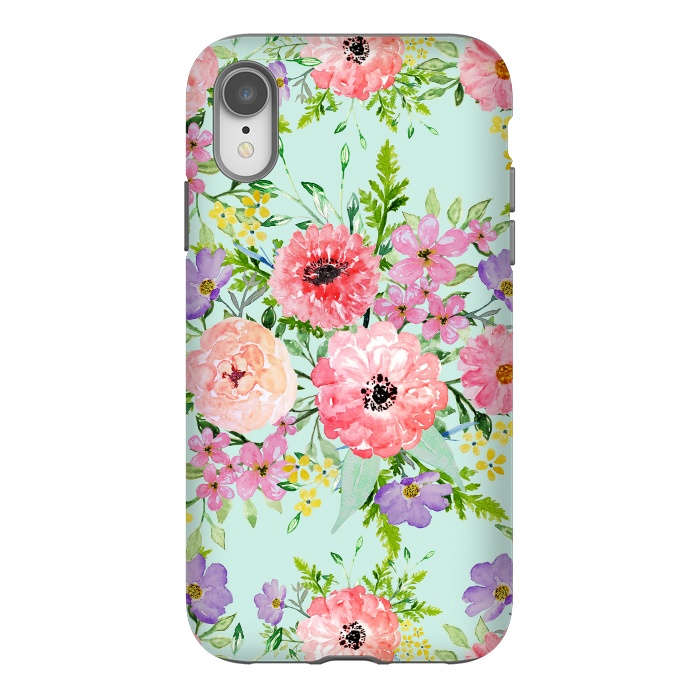 iPhone Xr StrongFit Blooming floral bouquet watercolor hand paint  by InovArts