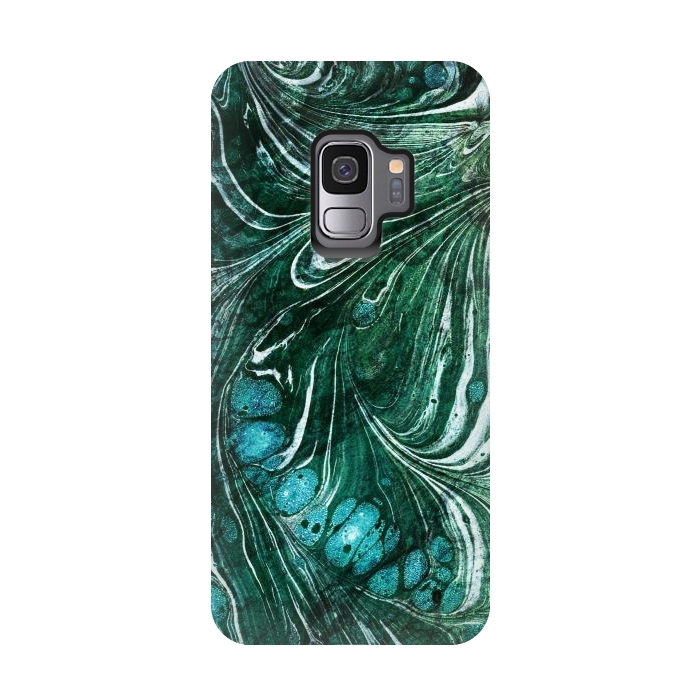 Galaxy S9 StrongFit Emerald green painted liquid marble by Oana 