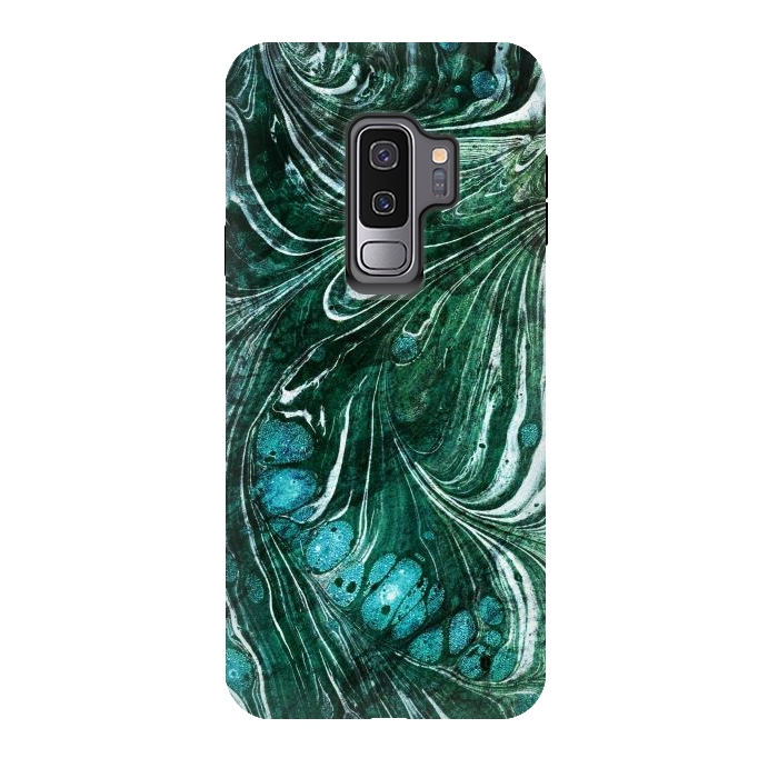 Galaxy S9 plus StrongFit Emerald green painted liquid marble by Oana 