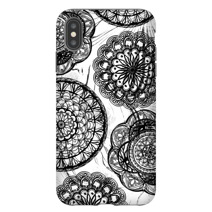 iPhone Xs Max StrongFit Black line art lace mandalas on white marble by Oana 