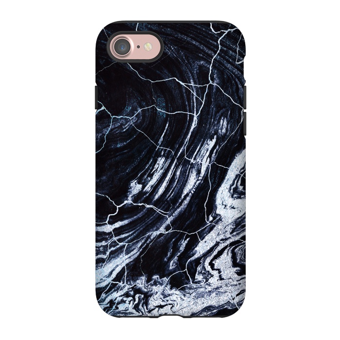 iPhone 7 StrongFit Dark navy cracked marble painting by Oana 
