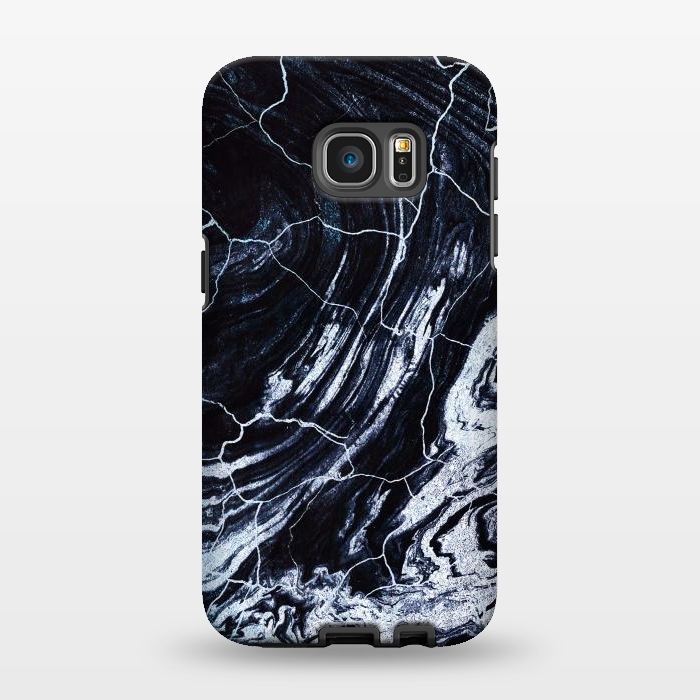 Galaxy S7 EDGE StrongFit Dark navy cracked marble painting by Oana 
