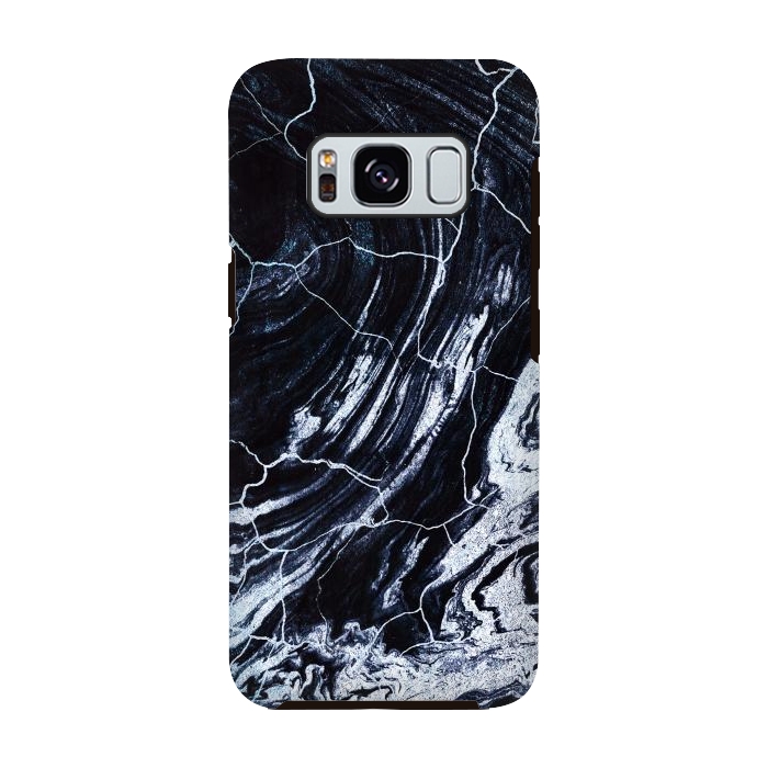 Galaxy S8 StrongFit Dark navy cracked marble painting by Oana 