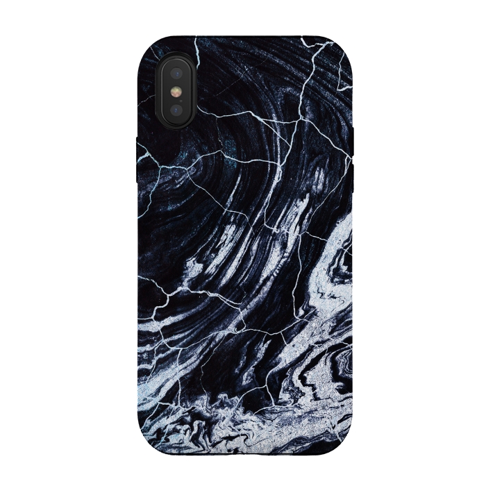 iPhone Xs / X StrongFit Dark navy cracked marble painting by Oana 