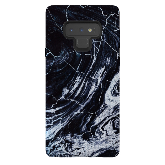 Galaxy Note 9 StrongFit Dark navy cracked marble painting by Oana 