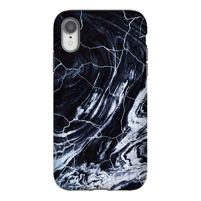 iPhone Xr StrongFit Dark navy cracked marble painting by Oana 