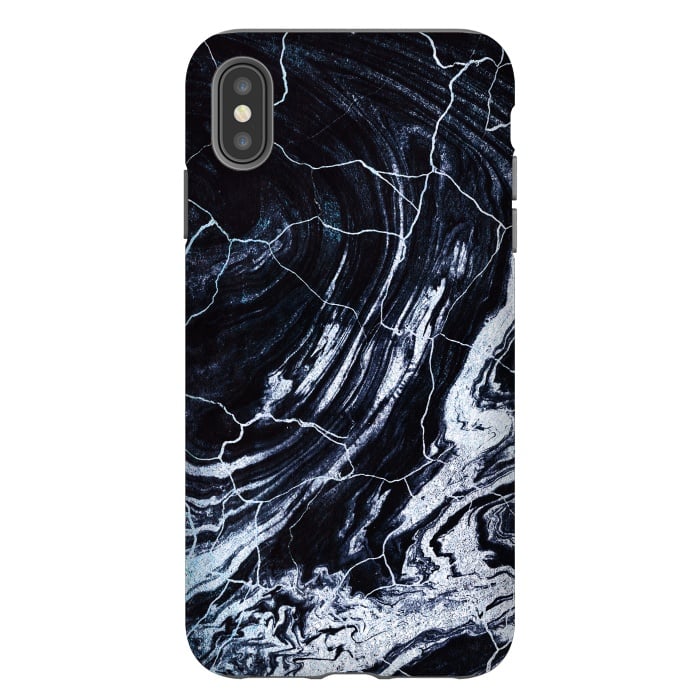 iPhone Xs Max StrongFit Dark navy cracked marble painting by Oana 