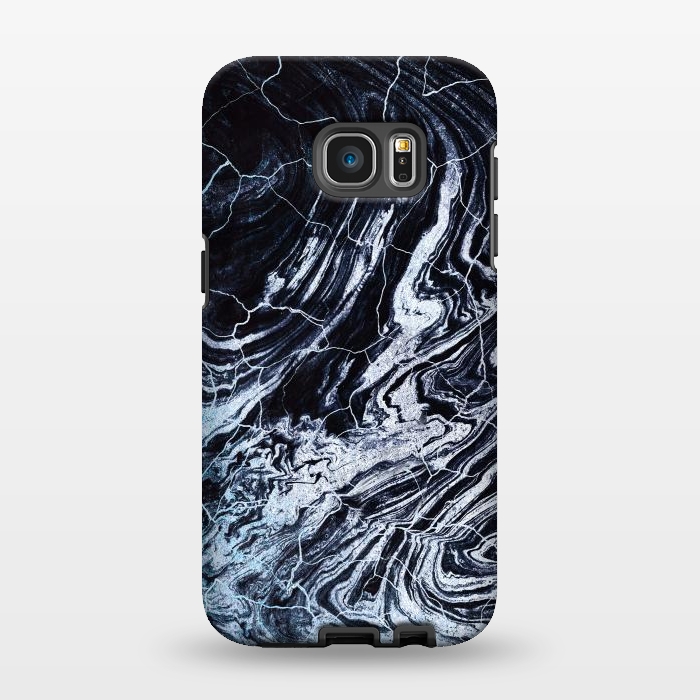 Galaxy S7 EDGE StrongFit Dark navy textured marble painting by Oana 