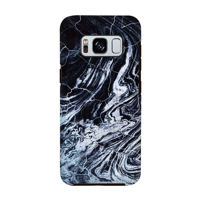 Galaxy S8 StrongFit Dark navy textured marble painting by Oana 