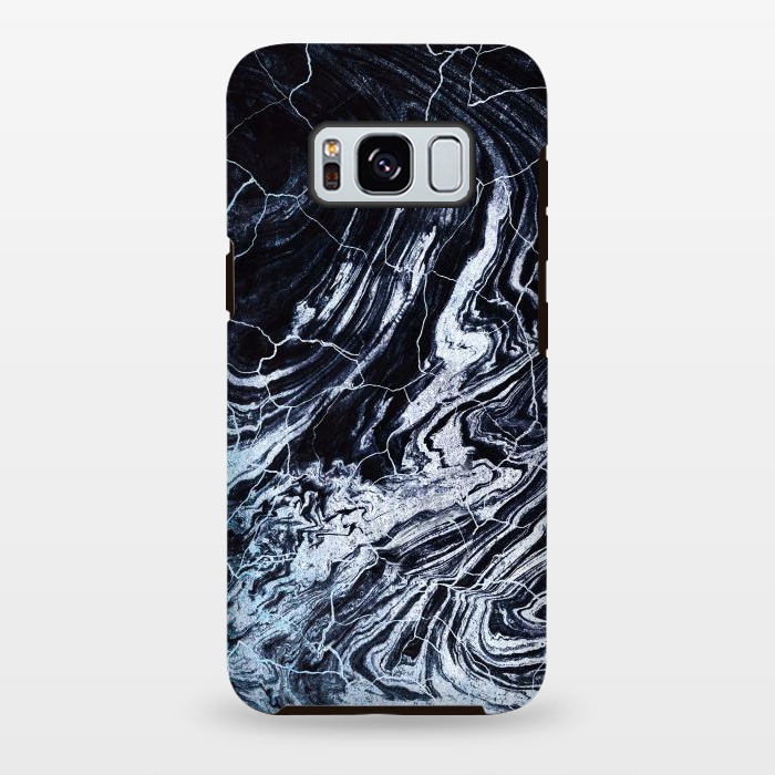 Galaxy S8 plus StrongFit Dark navy textured marble painting by Oana 