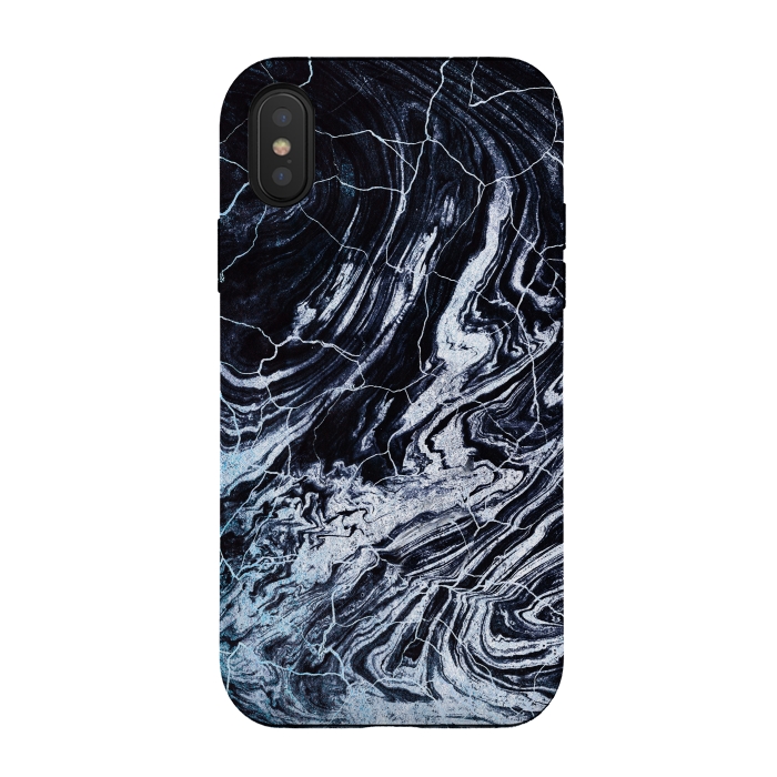 iPhone Xs / X StrongFit Dark navy textured marble painting by Oana 