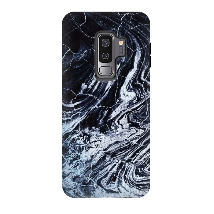 Galaxy S9 plus StrongFit Dark navy textured marble painting by Oana 