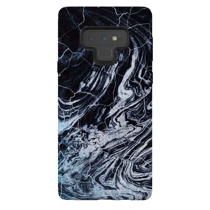 Galaxy Note 9 StrongFit Dark navy textured marble painting by Oana 