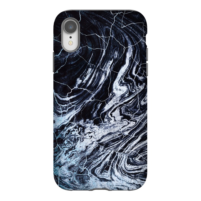 iPhone Xr StrongFit Dark navy textured marble painting by Oana 