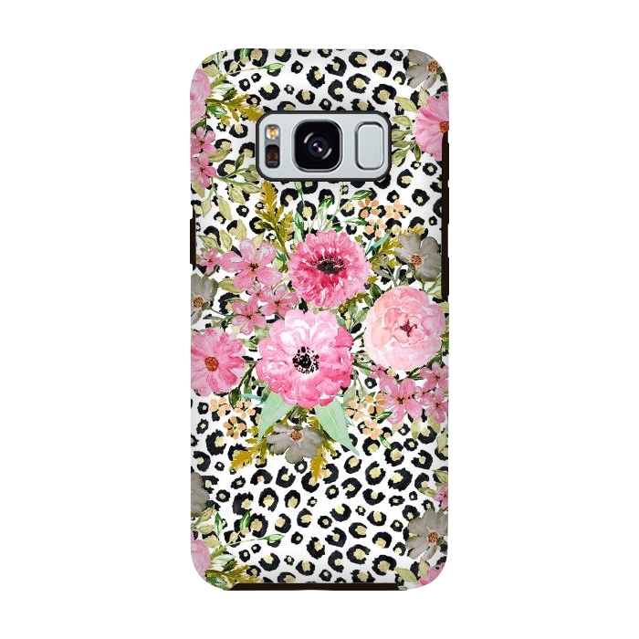 Galaxy S8 StrongFit Elegant leopard print and floral design  by InovArts