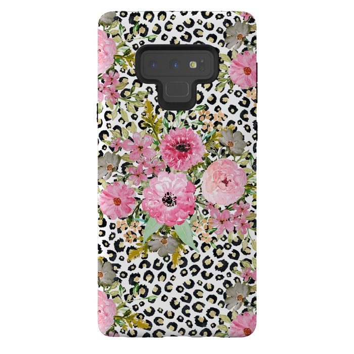 Galaxy Note 9 StrongFit Elegant leopard print and floral design  by InovArts