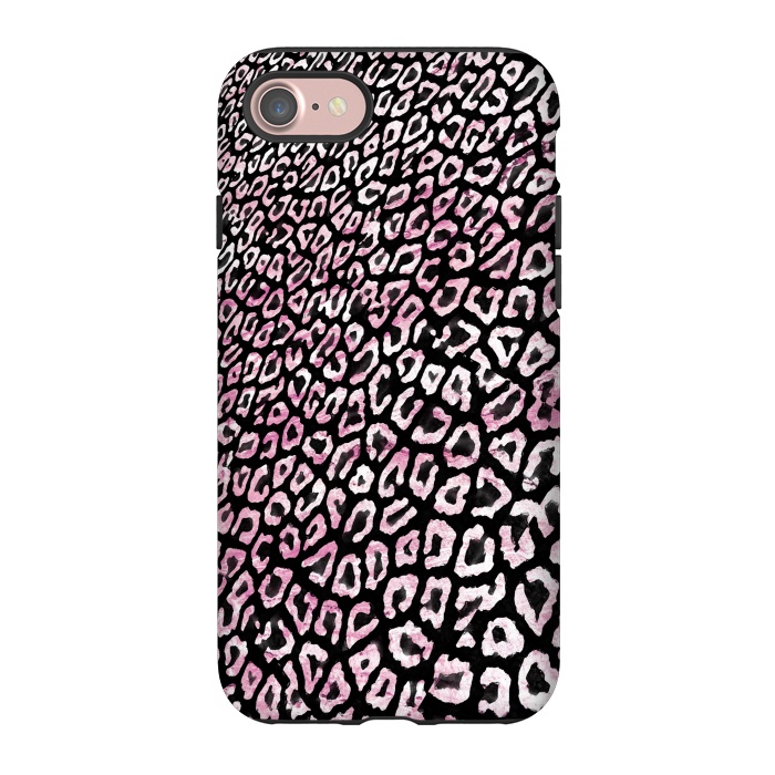 iPhone 7 StrongFit Pastel pink leopard print on black  by Oana 