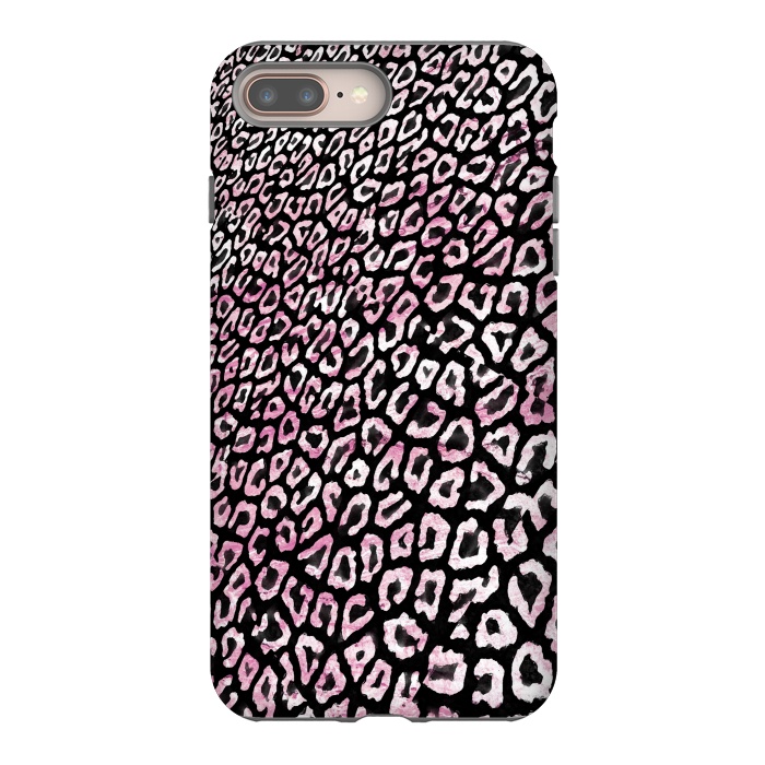 iPhone 7 plus StrongFit Pastel pink leopard print on black  by Oana 