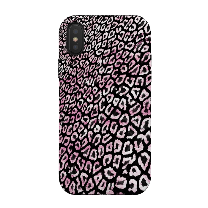iPhone Xs / X StrongFit Pastel pink leopard print on black  by Oana 