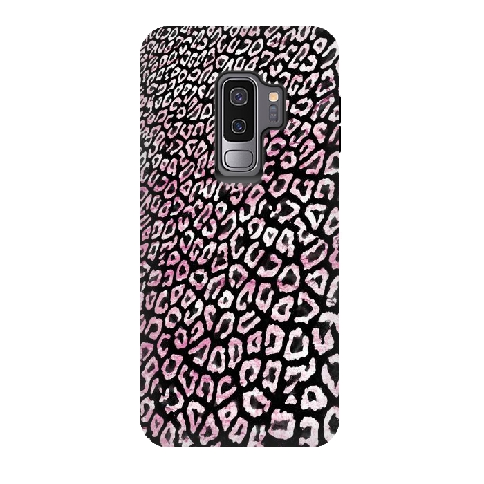 Galaxy S9 plus StrongFit Pastel pink leopard print on black  by Oana 