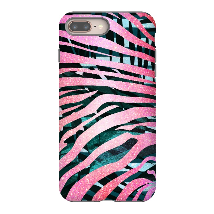 iPhone 7 plus StrongFit Pink zebra stripes on tropical foliage by Oana 