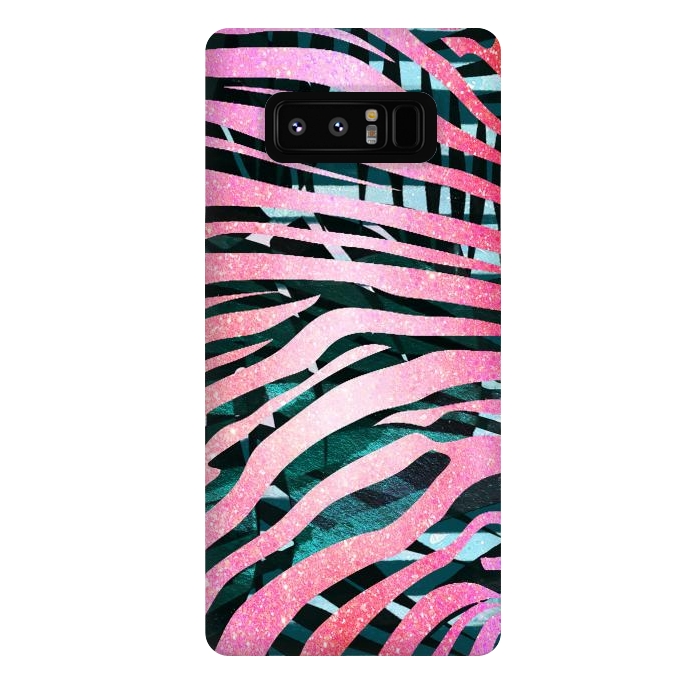 Galaxy Note 8 StrongFit Pink zebra stripes on tropical foliage by Oana 