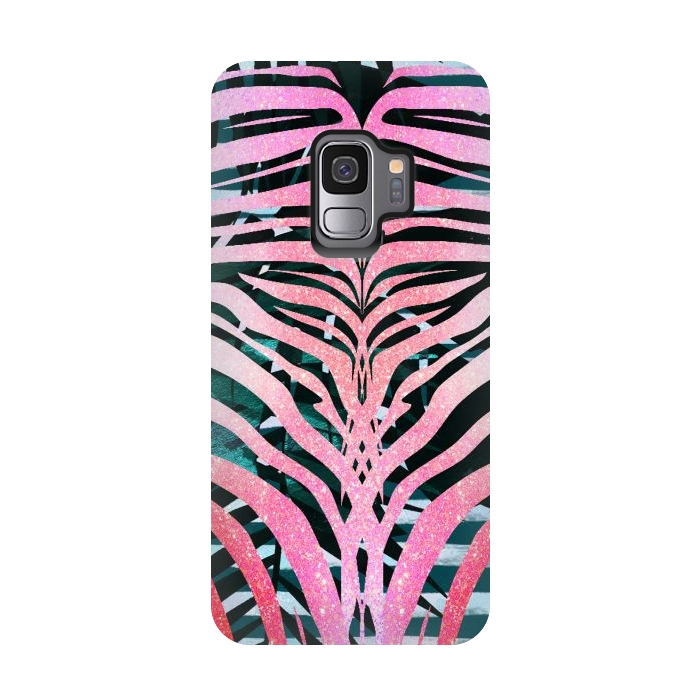 Galaxy S9 StrongFit Pink sparkle zebra stripes by Oana 