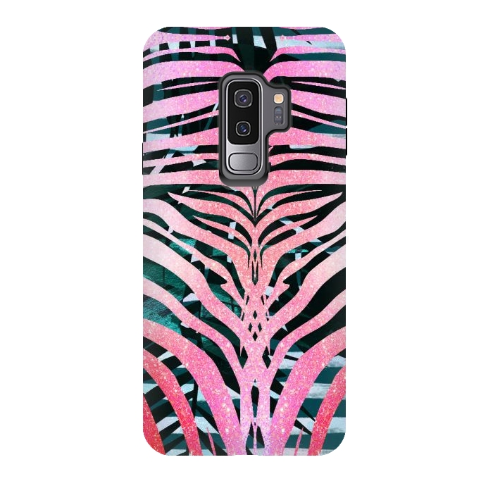 Galaxy S9 plus StrongFit Pink sparkle zebra stripes by Oana 
