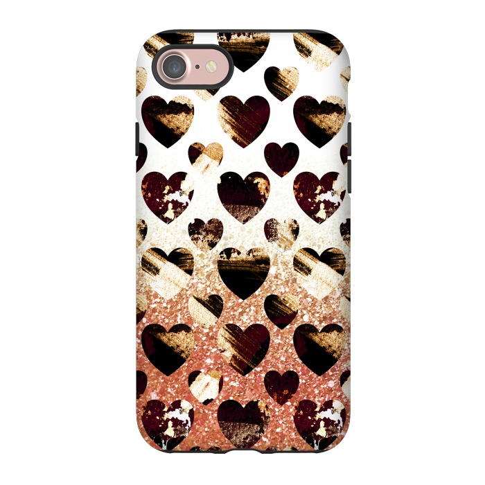 iPhone 7 StrongFit Golden animal print spotted hearts by Oana 