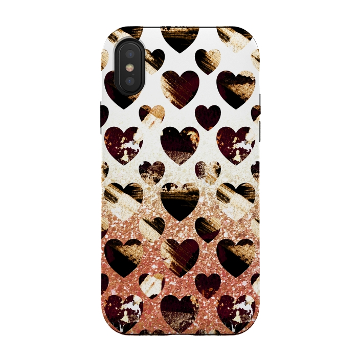 iPhone Xs / X StrongFit Golden animal print spotted hearts by Oana 