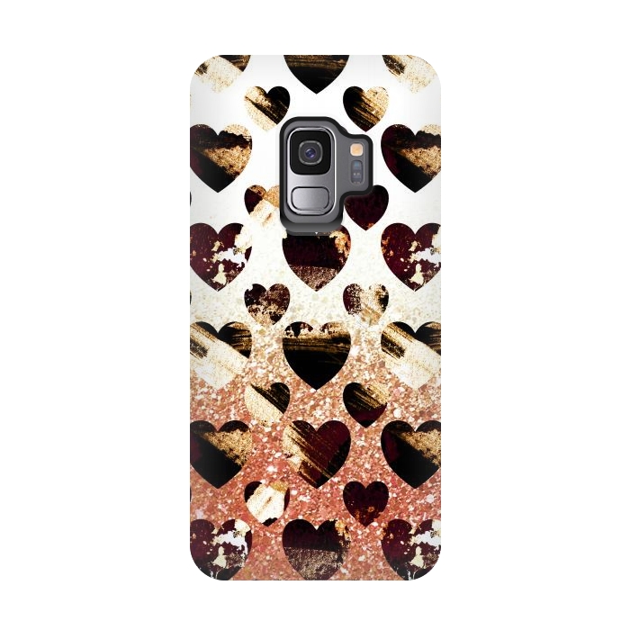 Galaxy S9 StrongFit Golden animal print spotted hearts by Oana 