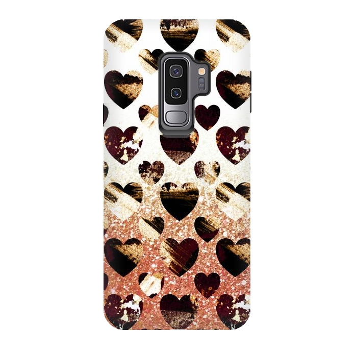 Galaxy S9 plus StrongFit Golden animal print spotted hearts by Oana 